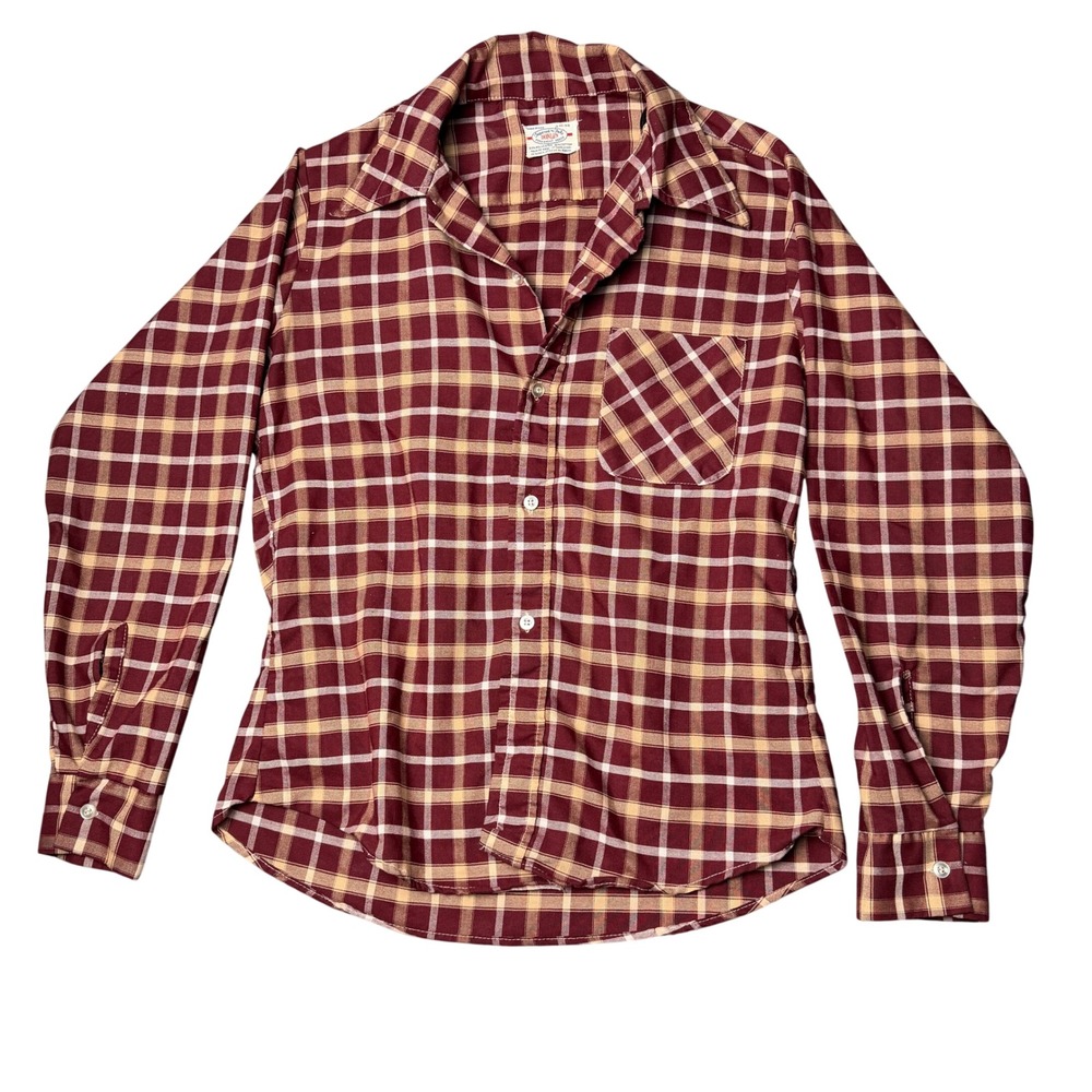 VTG Donlin Tapered n Tall Plaid Button Down Shirt M Mens Maroon‎ 70s USA Western